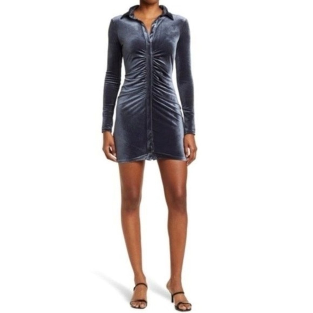 SOPHIE RUE BLUE VELVET BUTTON DOWN LONG SLEEVED SHIRTDRESS SHIRT DRESS SZ XL
